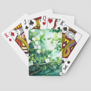 Botanische aquarel Witte Bloesems Groene Bladeren Pokerkaarten