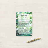 Botanische aquarel witte bloesems groene bladeren post-it® notes (Op bureau)