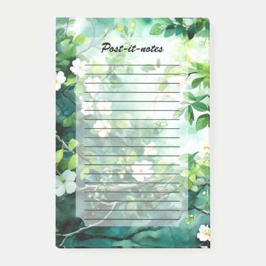 Botanische aquarel witte bloesems groene bladeren post-it® notes (Voorkant)