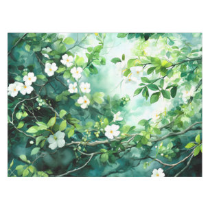 Botanische aquarel witte bloesems groene bladeren tafelkleed