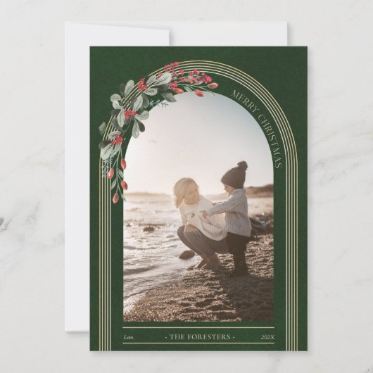 Botanische Arch Modern Foto Kerstmis Feestdagenkaart (Voorkant)
