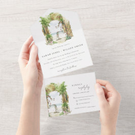 Botanische Arch Sand Beach Seascape Weddenschap All In One Uitnodiging