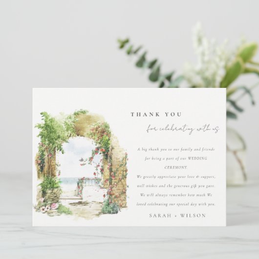 Botanische Arch Sand Beach Seascape Weddenschap Bedankkaart (Staand voorkant)