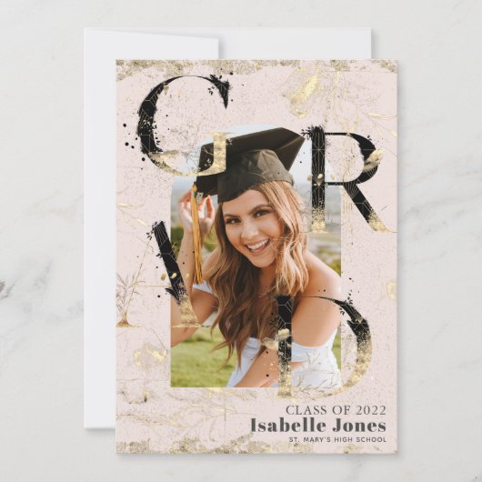 Botanische Art Deco Roze Boog Foto Afstuderen Kaart (Voorkant)