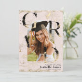 Botanische Art Deco Roze Boog Foto Afstuderen Kaart (Staand voorkant)