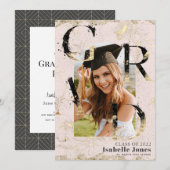 Botanische Art Deco Roze Boog Foto Afstuderen Kaart (Voorkant / Achterkant)