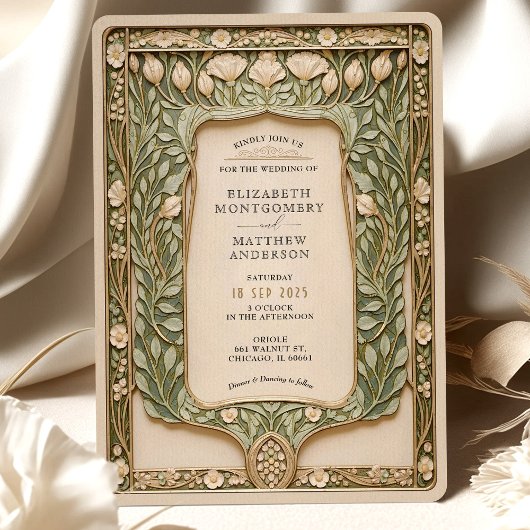 botanische art nouveau bruiloft kaart