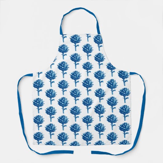 Botanische Artichoke Print, Indigoblauw en wit Schort (Voorkant)