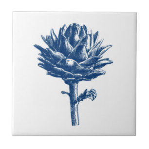 Botanische Artichoke Print, Indigoblauw en wit Tegeltje