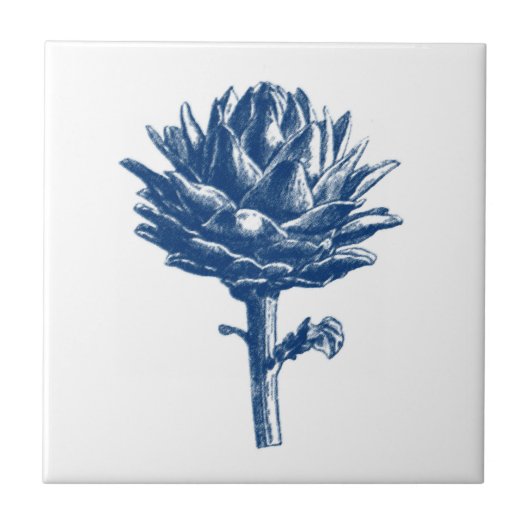 Botanische Artichoke Print, Indigoblauw en wit Tegeltje (Voorkant)