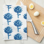 Botanische Artichoke Print, Indigoblauw en wit Theedoek (Quarter Fold)