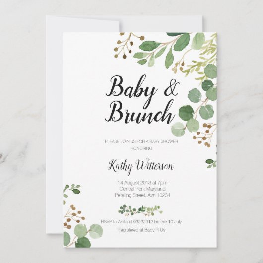 botanische baby brunch - doucheuitnodiging kaart (Voorkant)