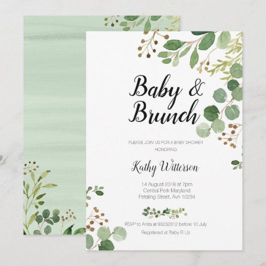 botanische baby brunch - doucheuitnodiging kaart (Voorkant / Achterkant)