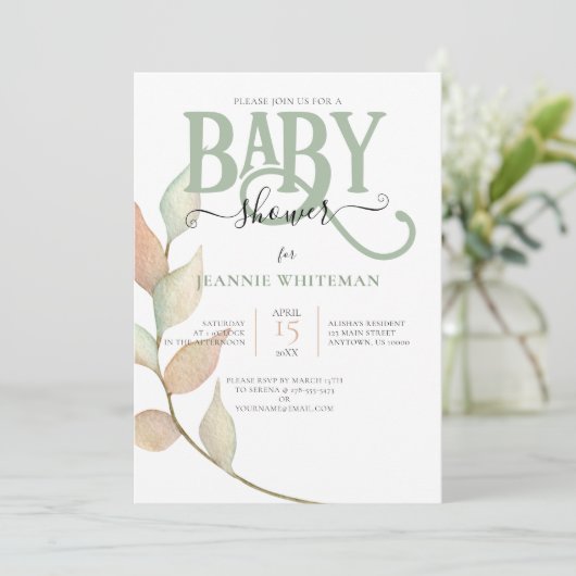 Botanische BABY SHOWER en perzikwand Kaart (Staand voorkant)