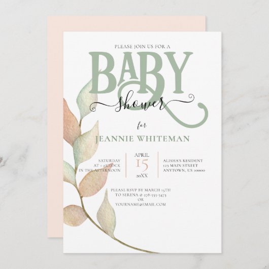 Botanische BABY SHOWER en perzikwand Kaart (Voorkant / Achterkant)