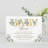 Botanische Baby shower met groen/groene goudblader Kaart (Staand voorkant)
