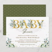 Botanische Baby shower met groen/groene goudblader Kaart (Voorkant / Achterkant)