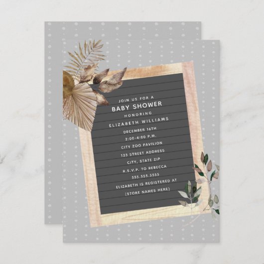 Botanische Baby shower met karton Kaart (Voorkant / Achterkant)