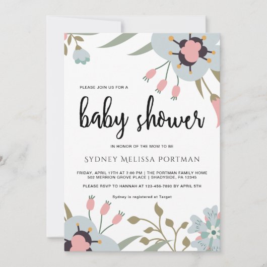 Botanische Baby shower Uitnodiging (Voorkant)