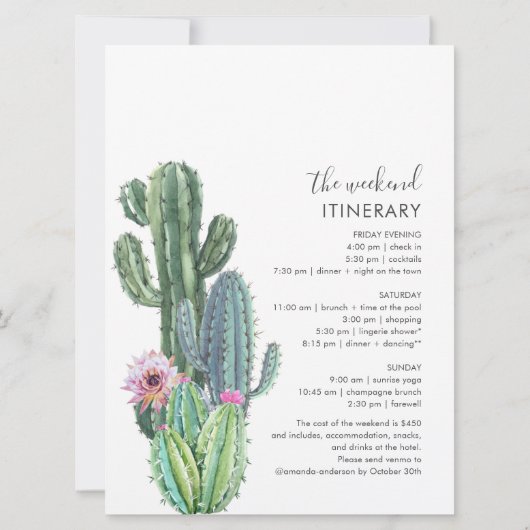 Botanische Bachelorette Weekend Party en Itinerary Kaart (Achterkant)