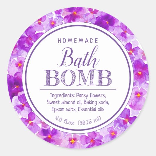 Botanische badbom paarse driekleurig viooltje bloe ronde sticker (Voorkant)