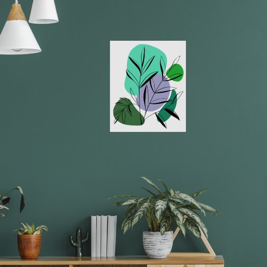 Botanische balans: bladeren en Abstracte vormen Poster (Woonkamer 1)