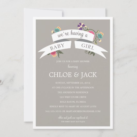 BOTANISCHE BANNER | BABY SHOWER INVITATIE KAART (Voorkant)