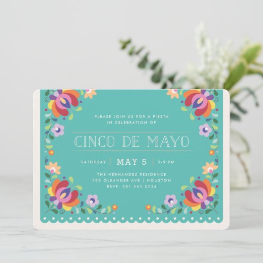 Botanische banner Fiesta-uitnodiging - Turquoise Kaart (Staand voorkant)