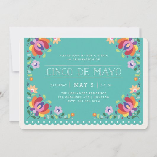 Botanische banner Fiesta-uitnodiging - Turquoise Kaart (Voorkant)