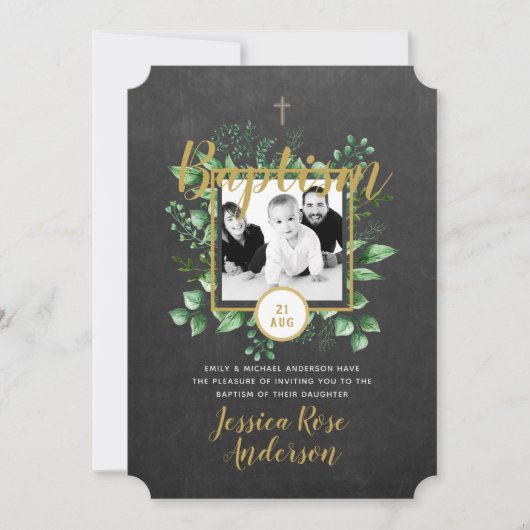 Botanische Baptisme FOTO Invtitions Boy or Girl Kaart (Voorkant)