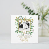 Botanische Baptisme FOTO Invtitions Boy or Girl Kaart (Staand voorkant)