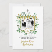 Botanische Baptisme FOTO Invtitions Boy or Girl Kaart (Voorkant)