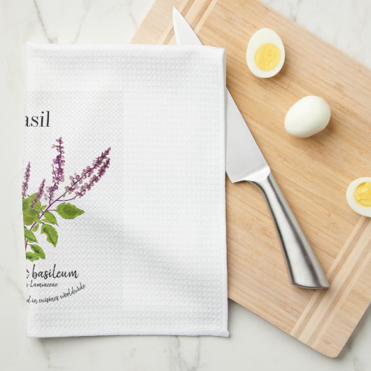 Botanische Basil Plant Kunstbloemen en Tekst Theedoek (Quarter Fold)