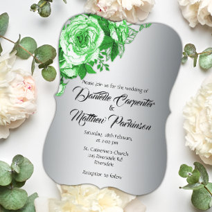 Botanische Beauty: Groene Rozen, Zilveren Bruiloft Kaart