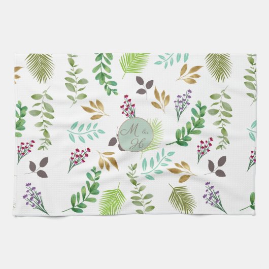Botanische Beginletters Keukenhanddoek voor Koppel (Horizontaal)