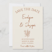Botanische Beige Bloemen Terracotta Foto Bruiloft Save The Date (Voorkant)