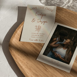 Botanische Beige Bloemen Terracotta Foto Bruiloft Save The Date