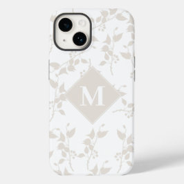 Botanische beige Decoratieve Leaf Monogrammen Case-Mate iPhone 14 Hoesje