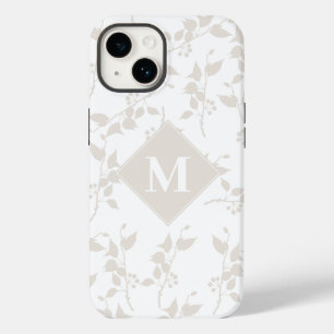 Botanische beige Decoratieve Leaf Monogrammen Case-Mate iPhone 14 Hoesje