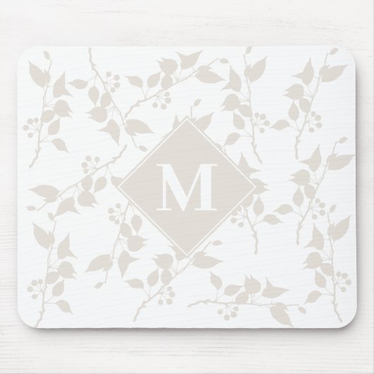 Botanische beige Decoratieve Leaf Monogrammen Muismat (Voorkant)