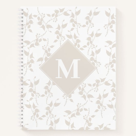 Botanische beige Decoratieve Leaf Monogrammen Notitieboek (Voorkant)