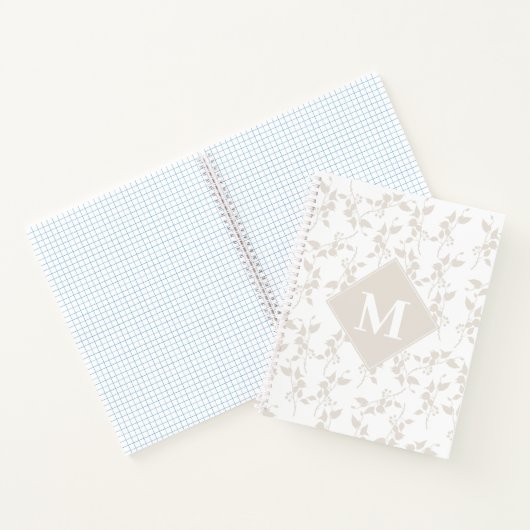 Botanische beige Decoratieve Leaf Monogrammen Notitieboek (Binnen)