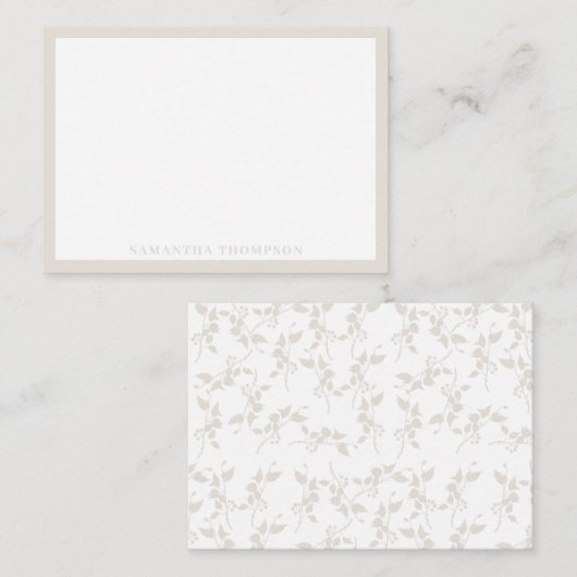 Botanische beige decoratieve lederen patroon notitiekaartje (Voorkant / Achterkant)