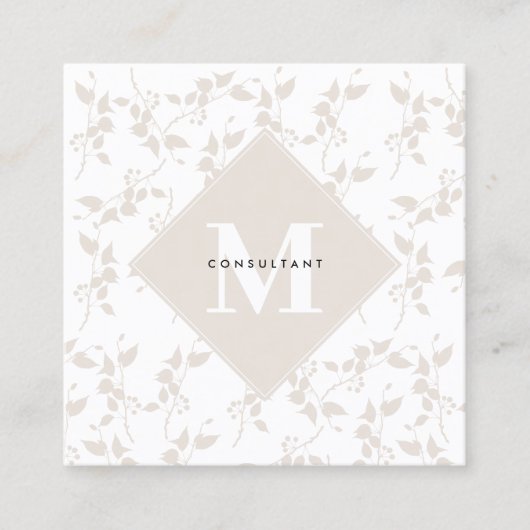 Botanische beige decoratieve lef moderne QR-code Vierkante Visitekaartje (Voorkant)