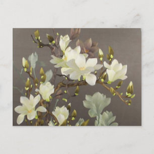botanische beige ivoor Embroidery floral magnolia Briefkaart
