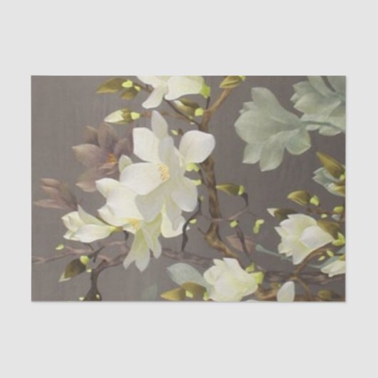 botanische beige ivoor Embroidery floral magnolia Tissuepapier (Voorkant)