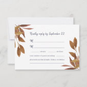 Botanische beige marine Blue Wedding  RSVP Kaartje (Achterkant)