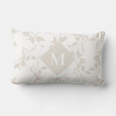 Botanische Beige Sierlijke Blad Monogram Kussen (Achterkant)