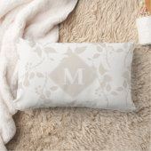 Botanische Beige Sierlijke Blad Monogram Kussen (Deken)