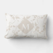 Botanische Beige Sierlijke Blad Monogram Kussen (Voorkant)